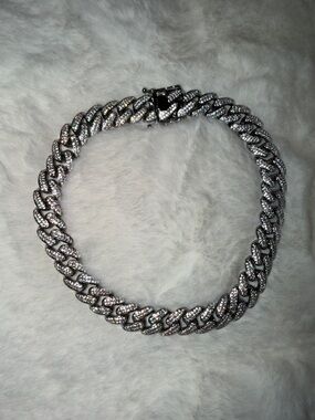 Silver Cuban Link Chain Necklace - Sparkling Pavé